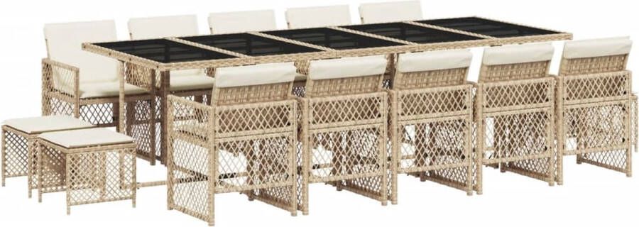 VidaXL 15-delige Tuinset met kussens poly rattan beige