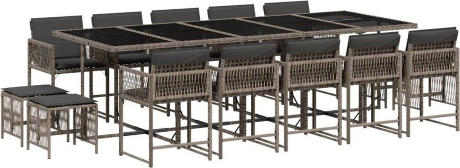 VidaXL 15-delige Tuinset met kussens poly rattan grijs