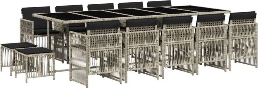VidaXL 15-delige Tuinset met kussens poly rattan lichtgrijs