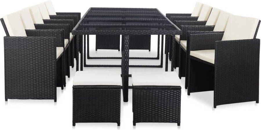 VidaXL -15-delige-Tuinset-met-kussens-poly-rattan-zwart