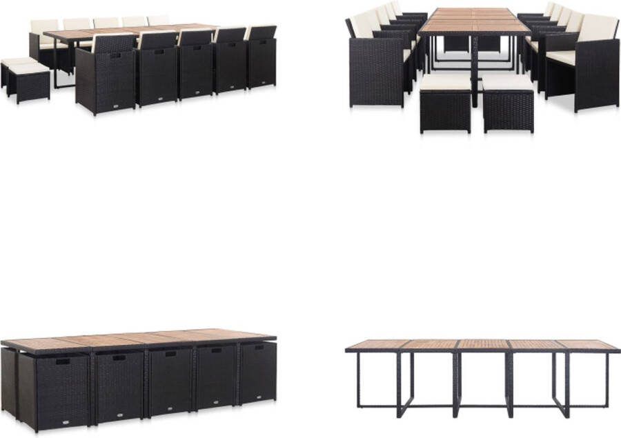 VidaXL 15-delige Tuinset met kussens poly rattan zwart Tuintafel En Stoel Tuintafels En Stoelen Tuintafel Set Tuintafel Sets