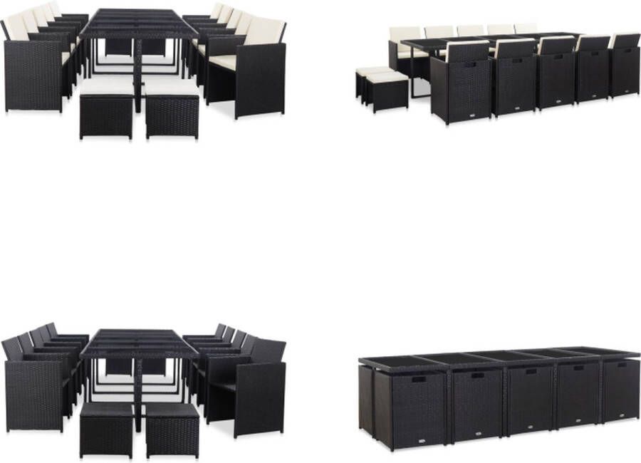 VidaXL 15-delige Tuinset met kussens poly rattan zwart Tuintafel En Stoel Tuintafels En Stoelen Tuintafel Set Tuintafel Sets
