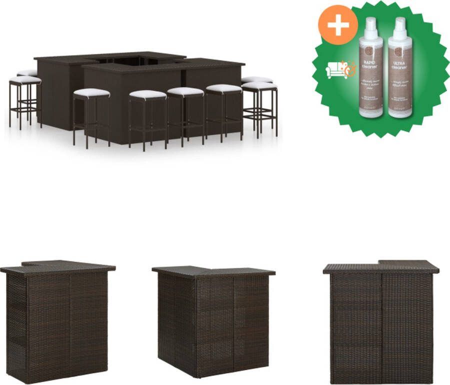 VidaXL Barset PE-rattan Bruin 100 x 50 x 105 cm 4 x bartafel 12 x barkruk Tuinset Inclusief Onderhoudsset