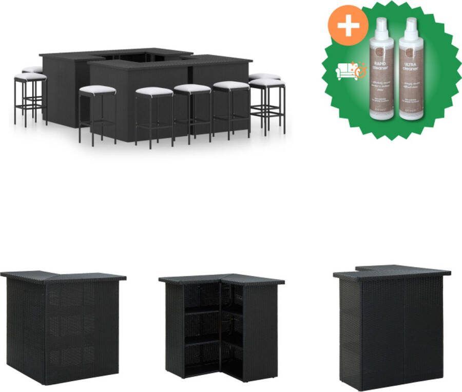 VidaXL Barset PE-rattan Zwart creme 100x50x105 cm incl 4 bartafels 12 barkrukken en kussens Tuinset Inclusief Onderhoudsset