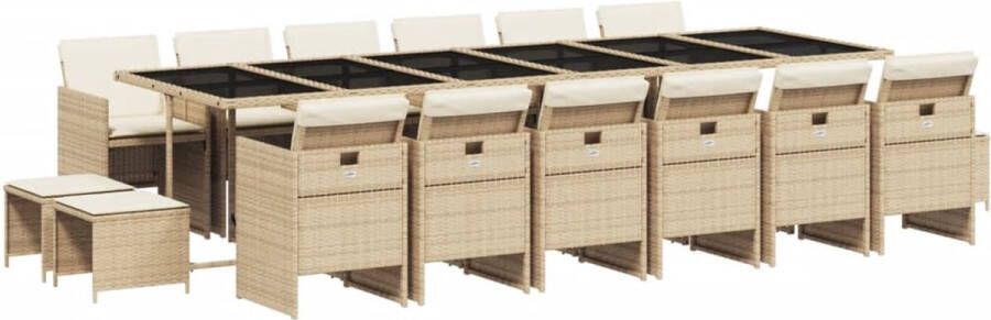 VidaXL 17-delige Tuinset met kussens poly rattan beige