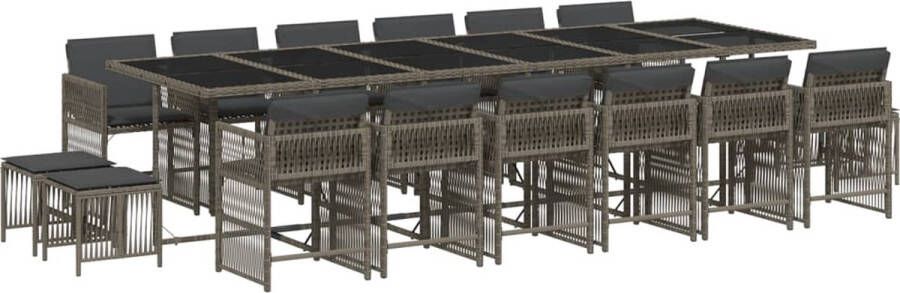 VidaXL 17-delige Tuinset met kussens poly rattan grijs