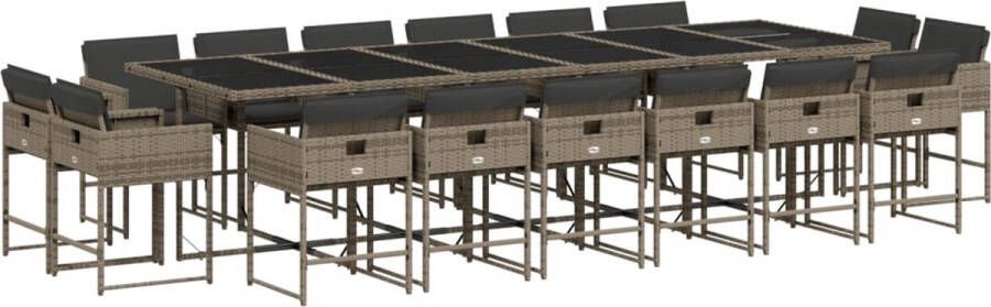 VidaXL 17-delige Tuinset met kussens poly rattan grijs