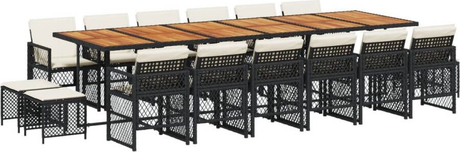 VidaXL 17-delige Tuinset met kussens poly rattan zwart
