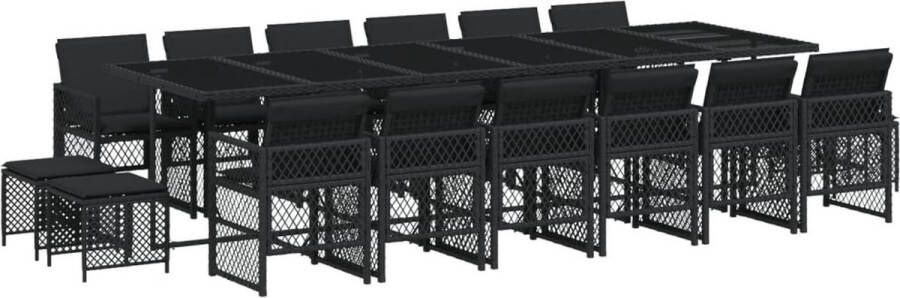VidaXL 17-delige Tuinset met kussens poly rattan zwart