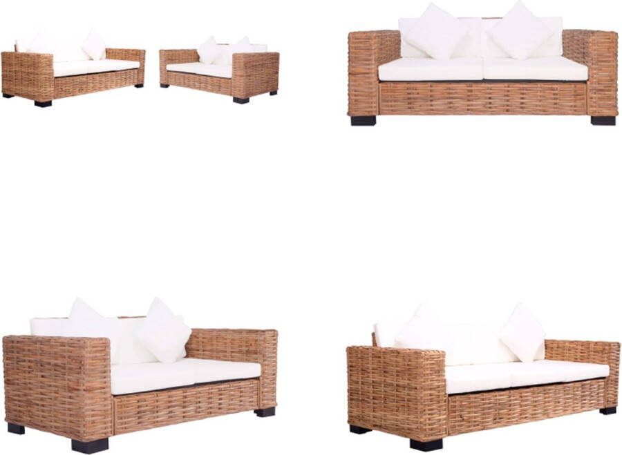 VidaXL 2-delig Tuinbankstel met kussens natuurlijk rattan Tuinbank Tuinbanken Loungebank Loungebanken