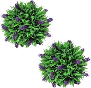 VidaXL 2-delige Kunstbuxussenset bolvormig met lavendel 28 cm