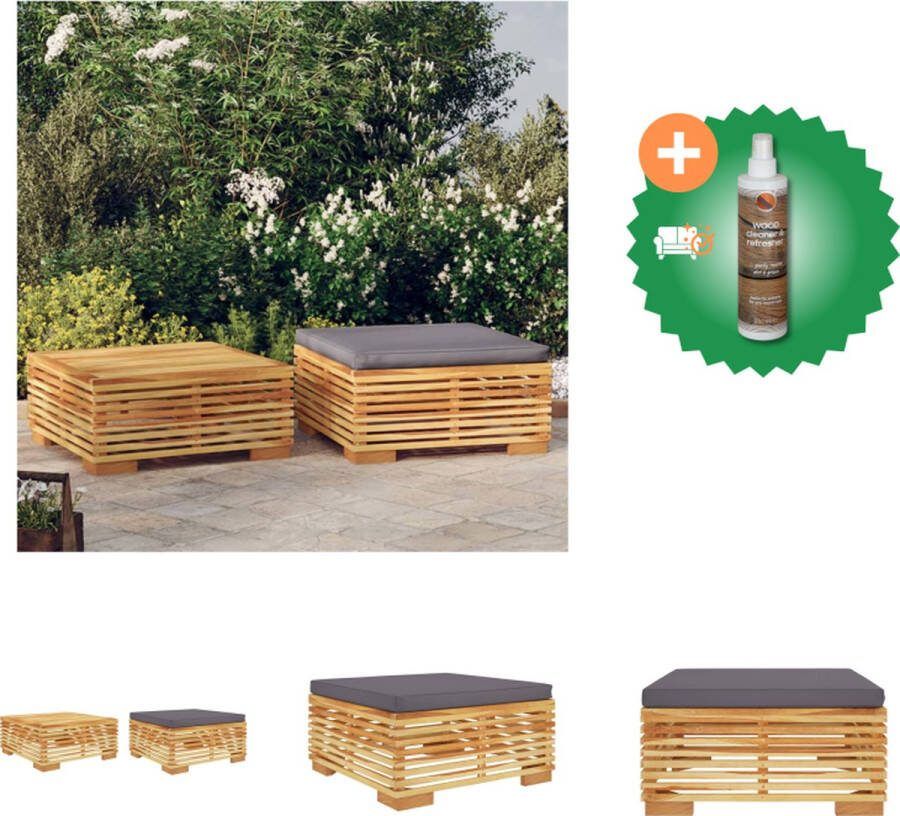 VidaXL Loungeset Teakhout Salontafel en Hocker Donkergrijs kussen Afmetingen- 69.5 x 69.5 x 31 cm Tuinbank Inclusief Houtreiniger en verfrisser