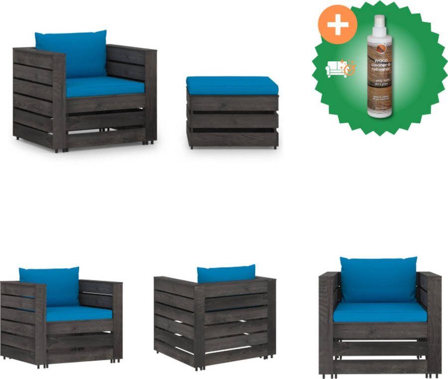 VidaXL Pallet loungeset tuinset van geïmpregneerd grenenhout lichtblauwe kussens modulair design 1 tafel voetenbank 1 eenzitsbank Tuinset Inclusief Houtreiniger en verfrisser
