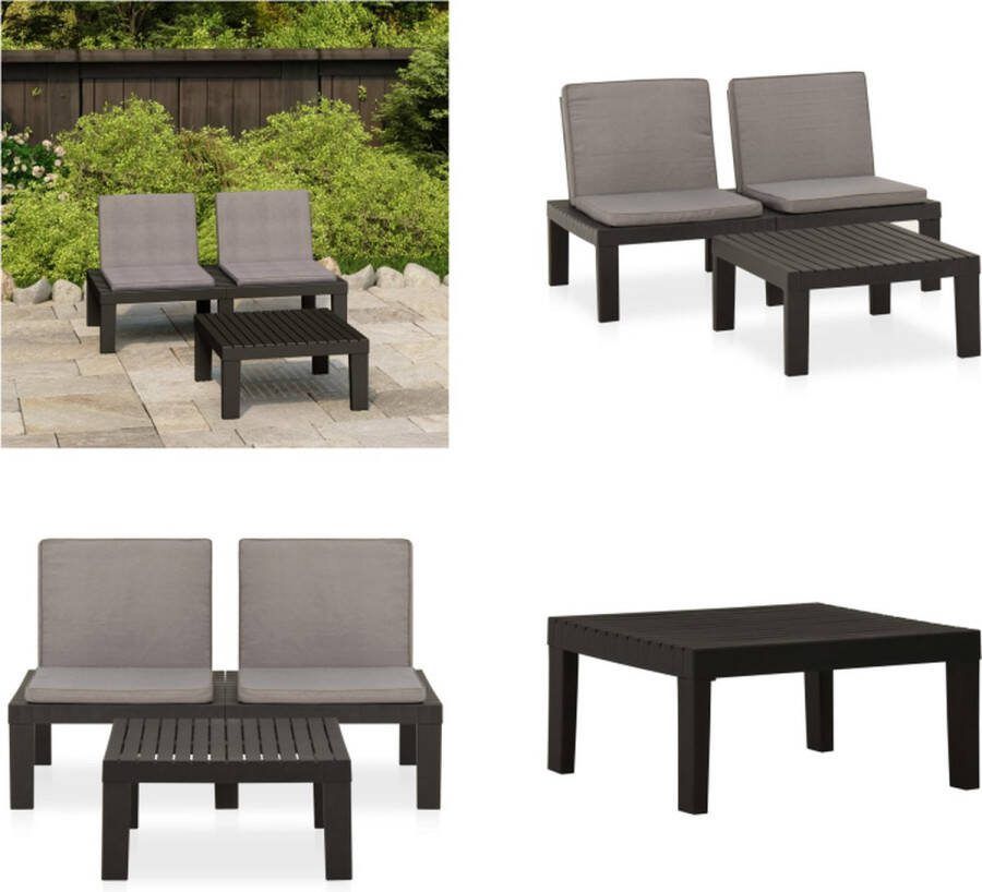 VidaXL 2-delige Loungeset met kussens kunststof grijs Loungeset Loungesets Lounge Set Lounge Sets