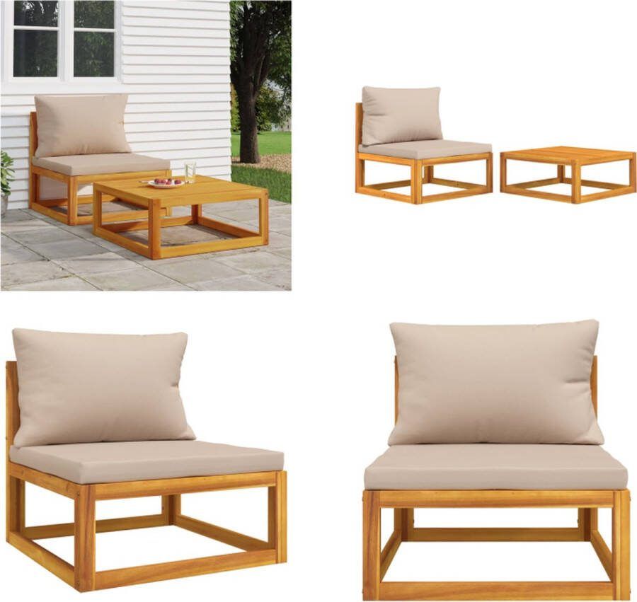 VidaXL 2-delige Loungeset met kussens massief acaciahout Loungebank Loungebanken Loungeset Tuinset
