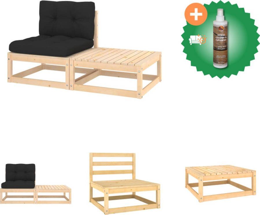 VidaXL Loungebank tuinset Massief grenenhout Antraciet kussen 70x70x67cm Tuinbank Inclusief Houtreiniger en verfrisser