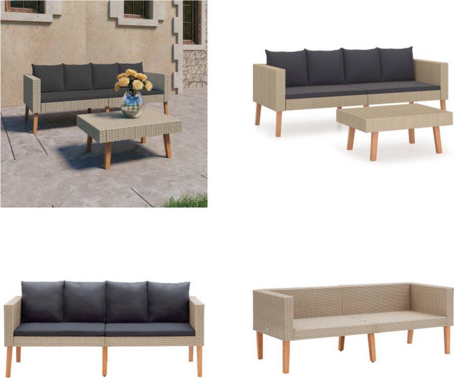 VidaXL 2-delige Loungeset met kussens poly rattan beige Tuinbank Tuinbanken Loungebank Loungebanken