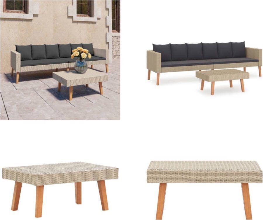 VidaXL 2-delige Loungeset met kussens poly rattan beige Tuinbank Tuinbanken Loungebank Loungebanken