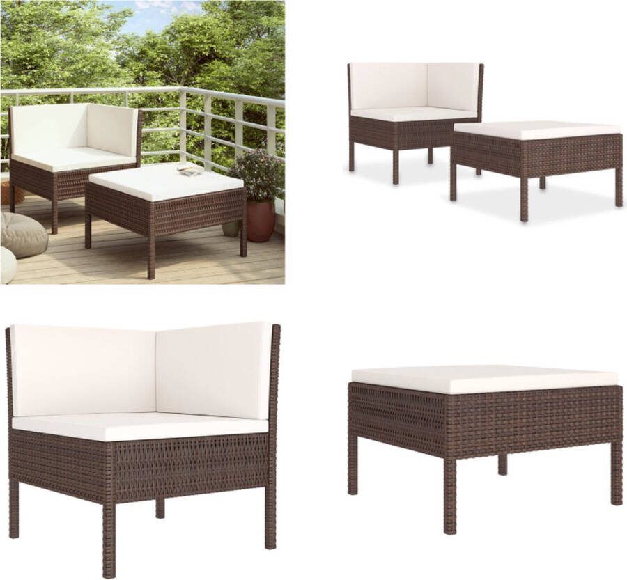 VidaXL 2-delige Loungeset met kussens poly rattan bruin Tuinbank Tuinbanken Loungebank Loungebanken