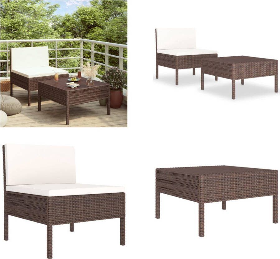 VidaXL 2-delige Loungeset met kussens poly rattan bruin Tuinbank Tuinbanken Loungebank Loungebanken
