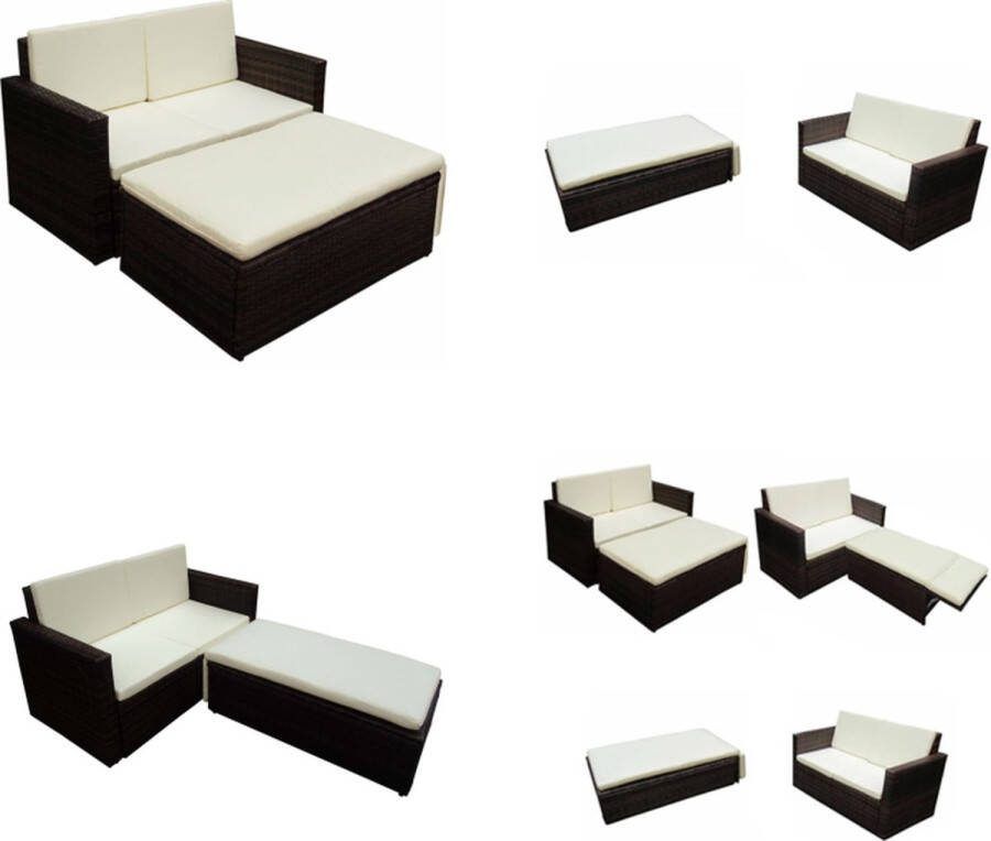 VidaXL 2-delige Loungeset met kussens poly rattan bruin Tuinmeubelset Tuinmeubelsets Tuinmeubel Set Tuinmeubel Sets