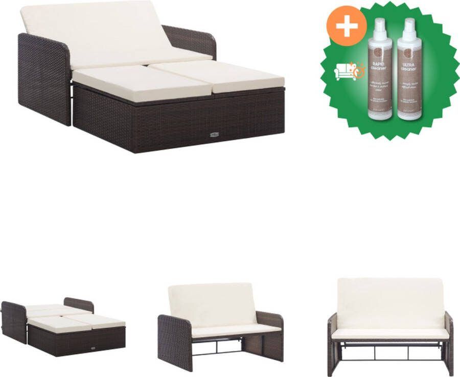 VidaXL Loungebank met opbergruimte bruin PE rattan 109 x 85 100 x 52-80 cm inclusief 4 cm dikke kussens Tuinset Inclusief Onderhoudsset