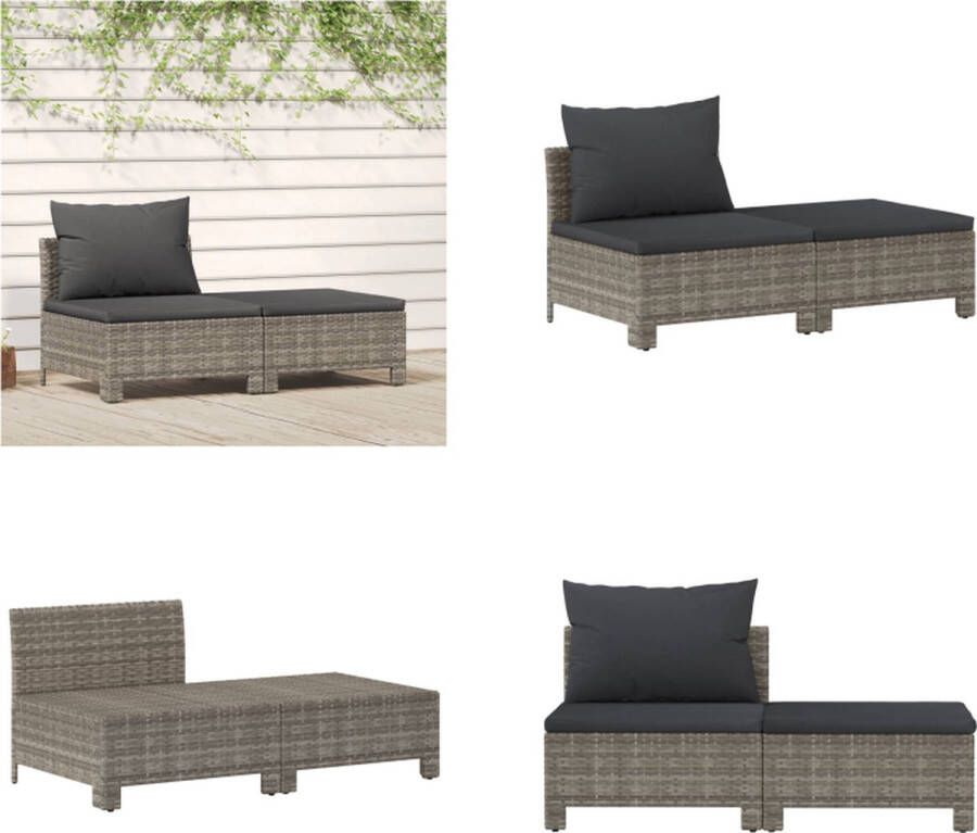 VidaXL 2-delige Loungeset met kussens poly rattan grijs Loungeset Loungesets Loungeset Tuin Loungebank Tuin