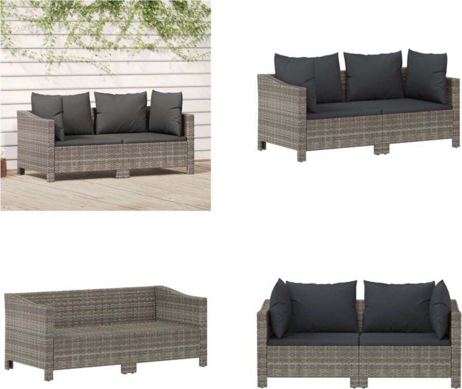 VidaXL 2-delige Loungeset met kussens poly rattan grijs Loungeset Loungesets Loungeset Tuin Loungebank Tuin