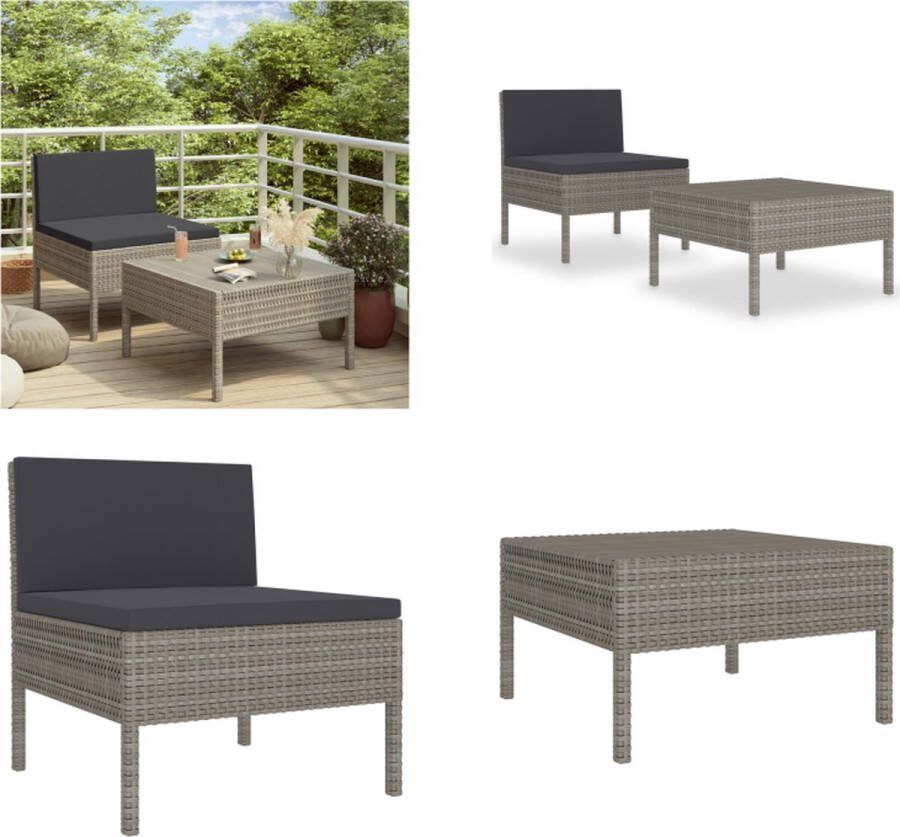 VidaXL 2-delige Loungeset met kussens poly rattan grijs Tuinbank Tuinbanken Loungebank Loungebanken