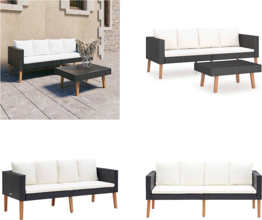 VidaXL 2-delige Loungeset met kussens poly rattan zwart Tuinbank Tuinbanken Loungebank Loungebanken