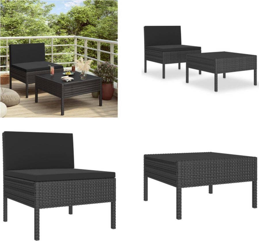 VidaXL 2-delige Loungeset met kussens poly rattan zwart Tuinbank Tuinbanken Loungebank Loungebanken