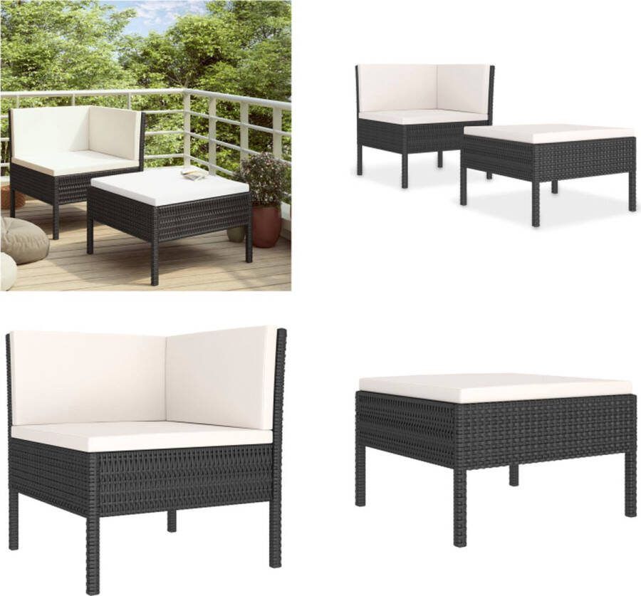 VidaXL 2-delige Loungeset met kussens poly rattan zwart Tuinbank Tuinbanken Loungebank Loungebanken