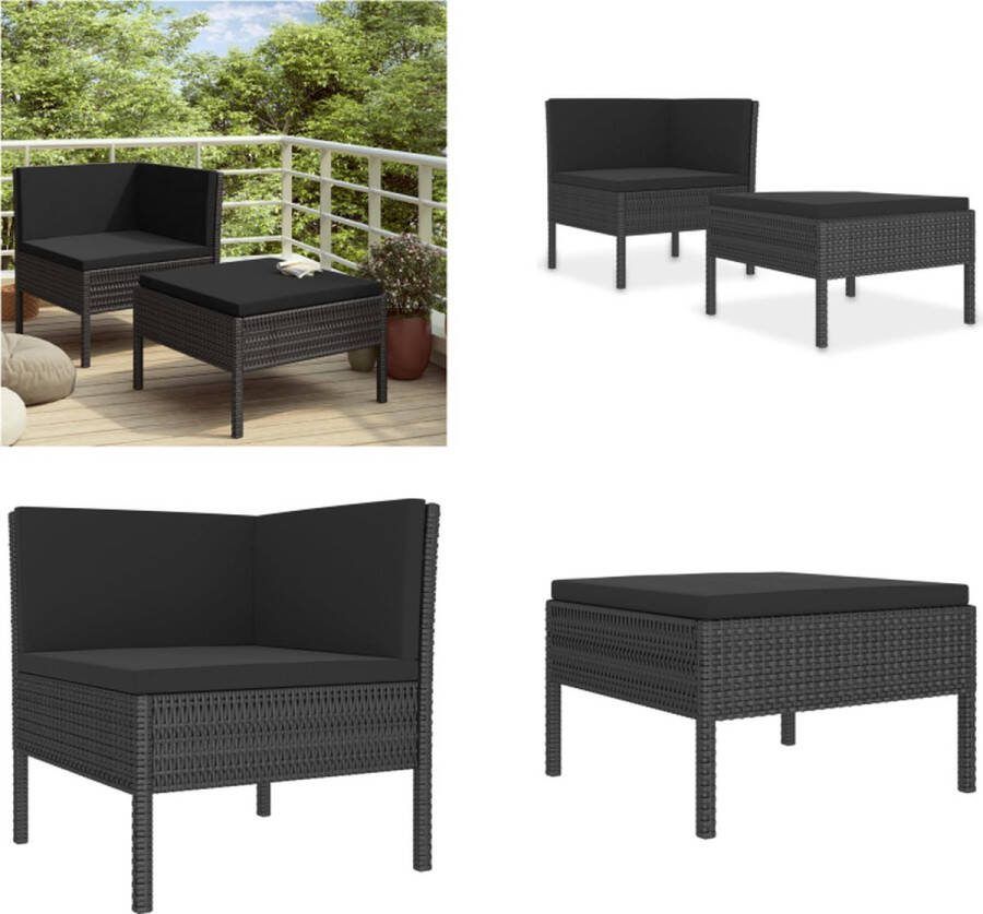 VidaXL 2-delige Loungeset met kussens poly rattan zwart Tuinbank Tuinbanken Loungebank Loungebanken