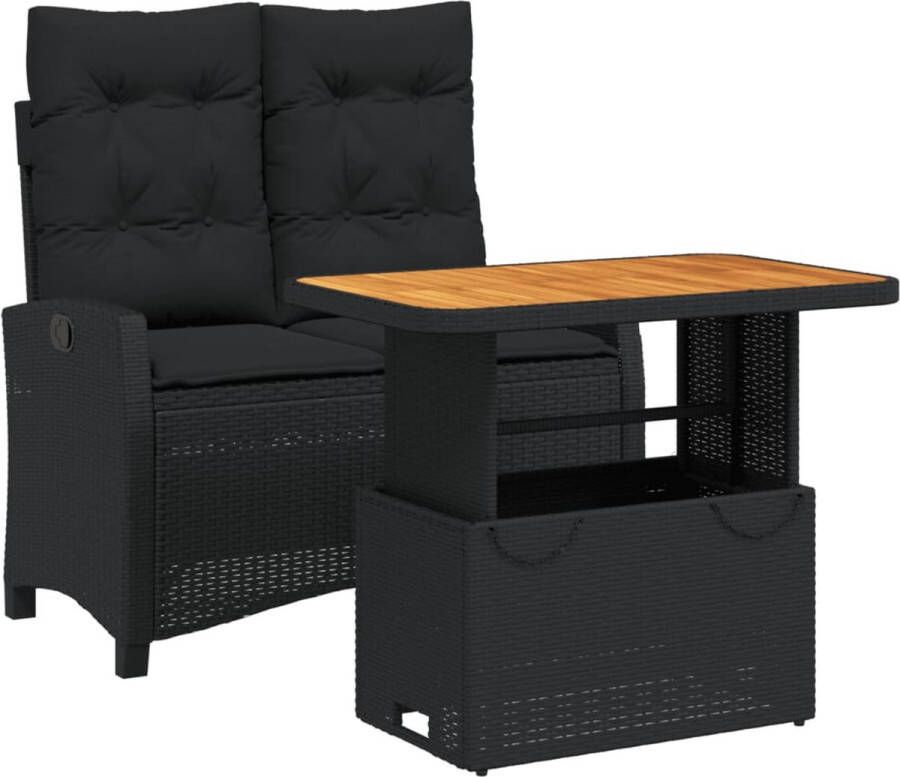 VidaXL 2-delige Tuinset met kussens poly rattan zwart
