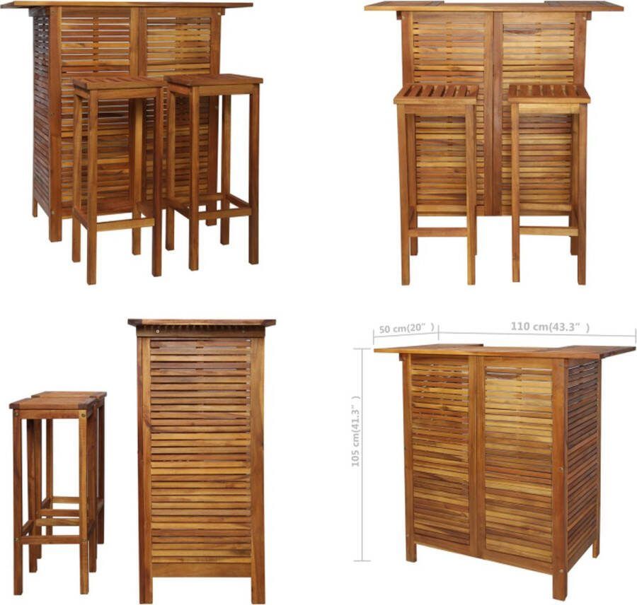 VidaXL 3-delige Bartafel en -stoelenset massief acaciahout Bartafel En -stoelenset Bartafel En -stoelensets Houten Set Houten Sets