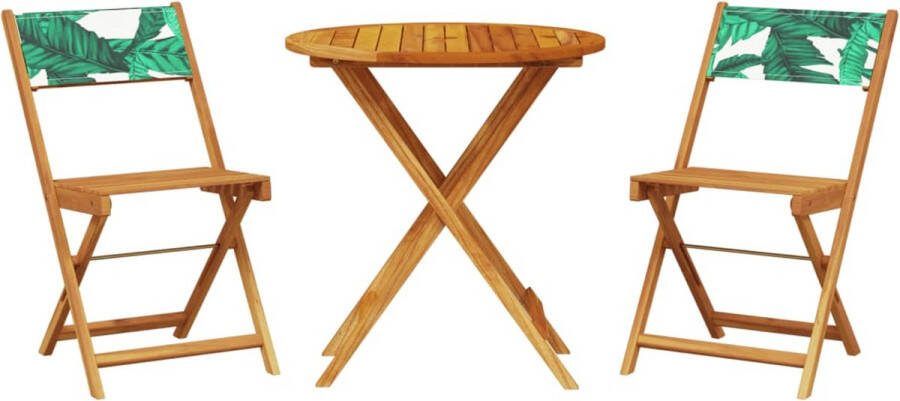 VidaXL 3-delige Bistroset bladpatroon stof en massief hout