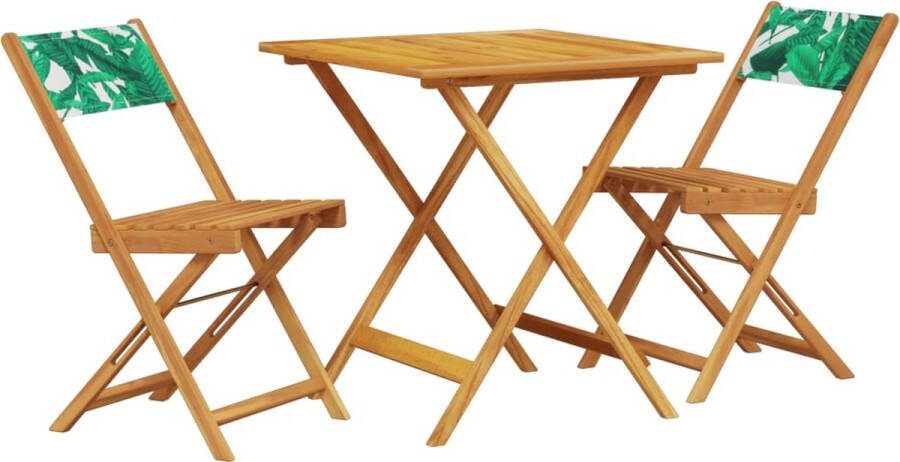 VidaXL 3-delige Bistroset bladpatroon stof en massief hout