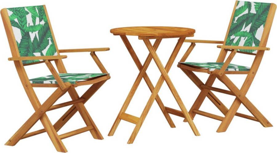 VidaXL 3-delige Bistroset bladpatroon stof en massief hout
