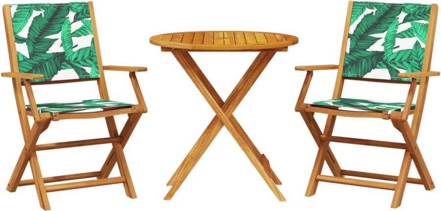 VidaXL 3-delige Bistroset bladpatroon stof en massief hout