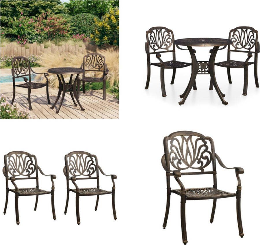 VidaXL 3-delige Bistroset gietaluminium bronskleurig Bistroset Bistrosets Bistro Set Bistro Sets