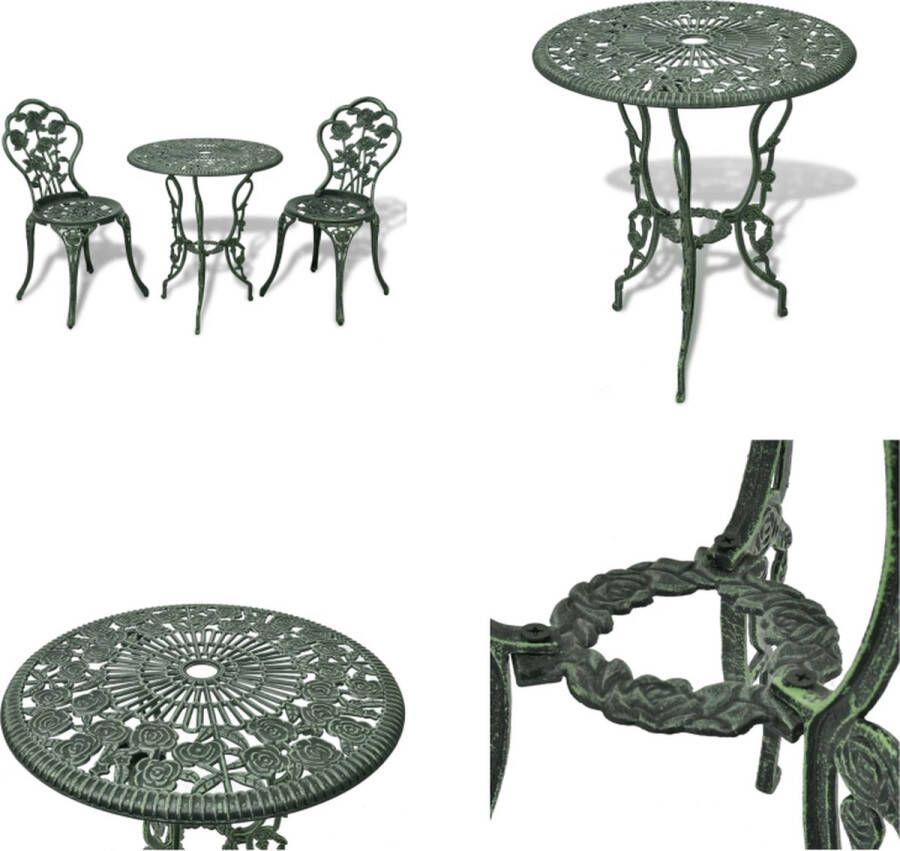 VidaXL -3-delige-Bistroset-gietaluminium-groen Bistroset Bistrosets Bistro Set Bistro Sets Bistrotafel En Stoelen