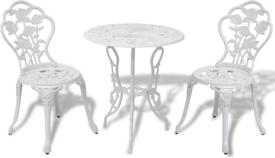 VidaXL Bistroset 3-delig gegoten aluminium wit