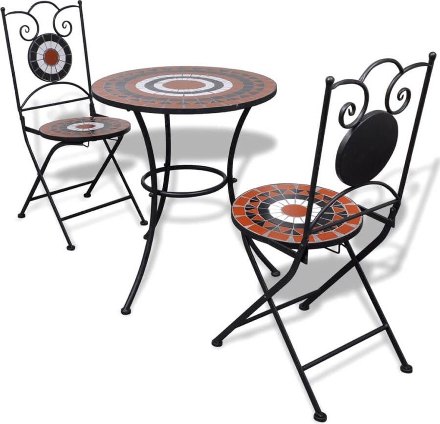 VidaXL Bistrotafel met 2 stoelen 60 cm mozaïek terracotta wit