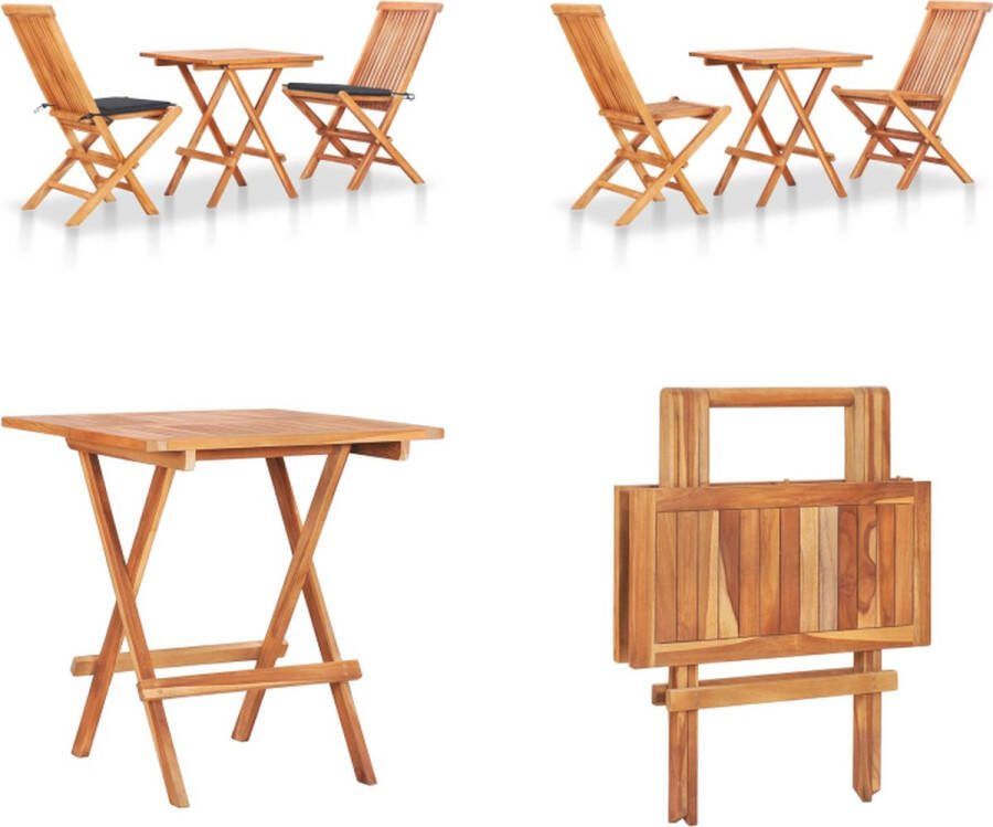 VidaXL 3-delige Bistroset met antracietkleurige kussens teakhout Bistroset Bistrosets Bistrotafel En -stoel Bistrotafels En -stoelen