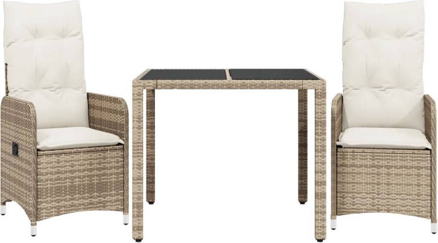 VidaXL 3-delige Bistroset met kussens poly rattan beige
