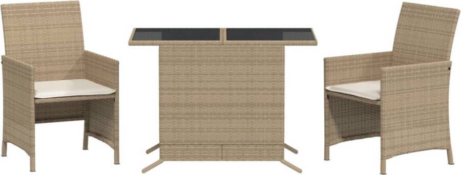 VidaXL 3-delige Bistroset met kussens poly rattan beige