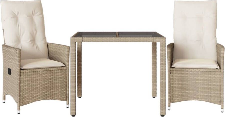 VidaXL 3-delige Bistroset met kussens poly rattan beige
