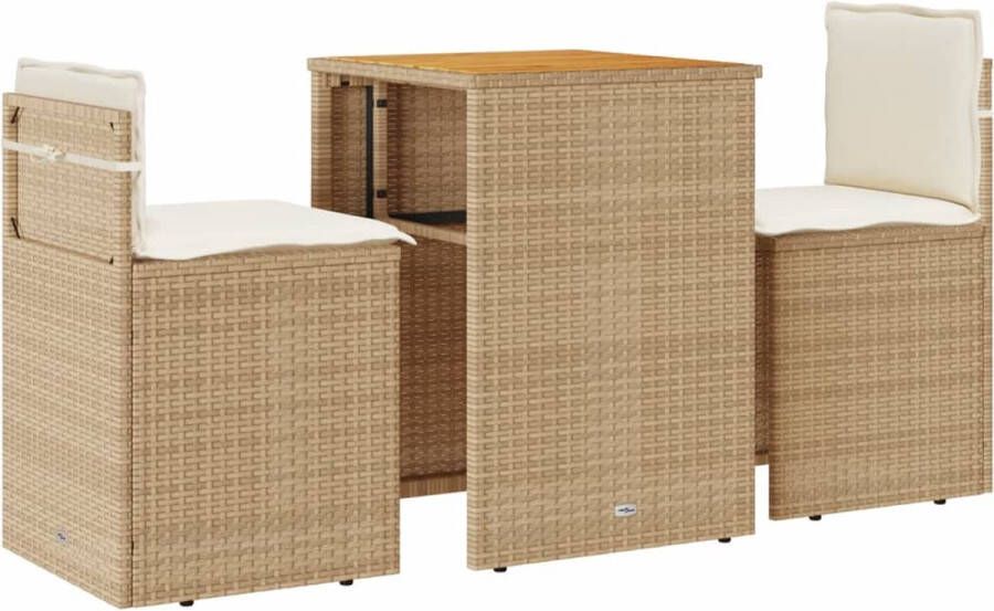 VidaXL 3-delige Bistroset met kussens poly rattan beige