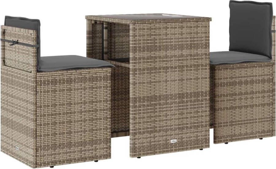 VidaXL 3-delige Bistroset met kussens poly rattan beige
