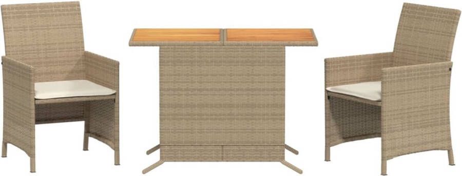 VidaXL 3-delige Bistroset met kussens poly rattan beige